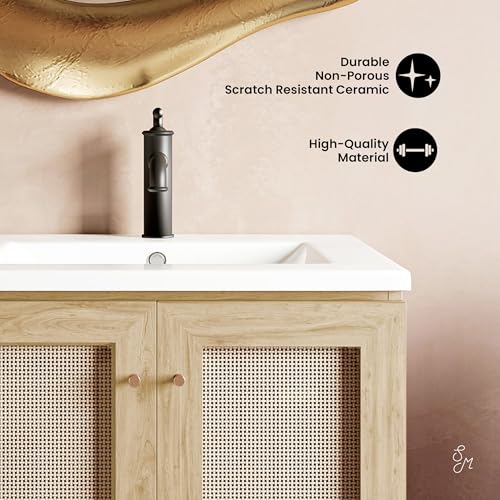 Image of Classe 24 inch Freestanding Bathroom Vanity in Natural Oak with Sink Top