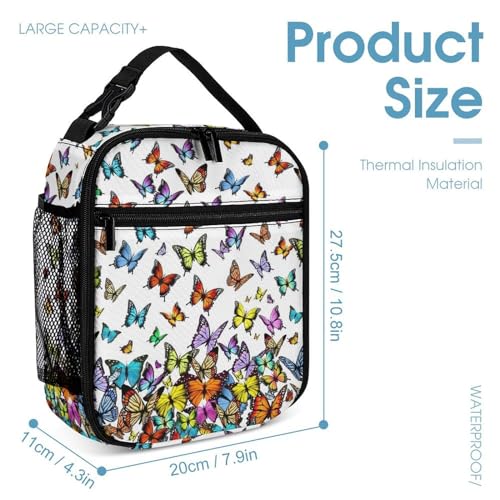 Butterfly Backpack with Lunch Box & Pencil Case, 16 Inch Cute Butterfly Themed Bookbag, Adjustable Durable Lightweight Large Capacity, Colorful Butterfly Backpack Set for Kids Girls Boys School4