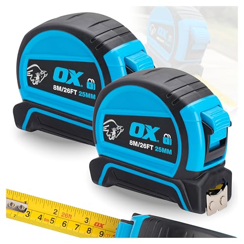 OX Tools Pro Dual Auto Lock Tape Twinpack - 8m / 26ft Blue (OX-P505488)