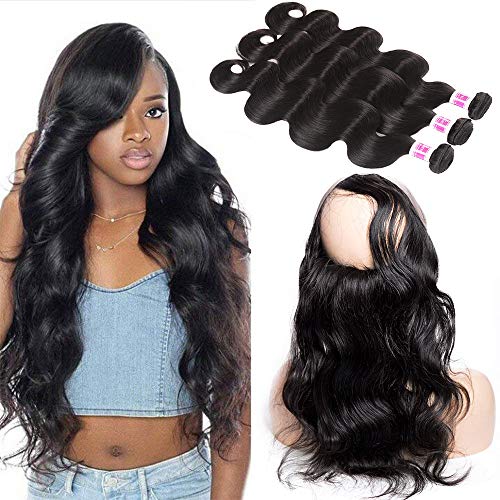 JiSheng Brazilian Body Wave Pre Plucked 360 Lace Frontal With Bundles Natural Hairline 100% Unprocessed Virgin Human Hair weave 14 16 18 with 12inch