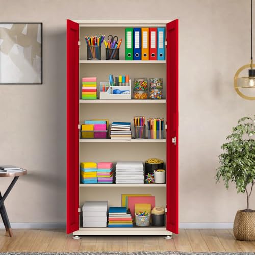 Image of Triveni almirah SHELF-26 | 10-Year Guarantee on Paint and Lock| Dual-Door Office Steel Almirah with 5 Fixed Shelves & Powder-Coated Finish (36-Inch Width)