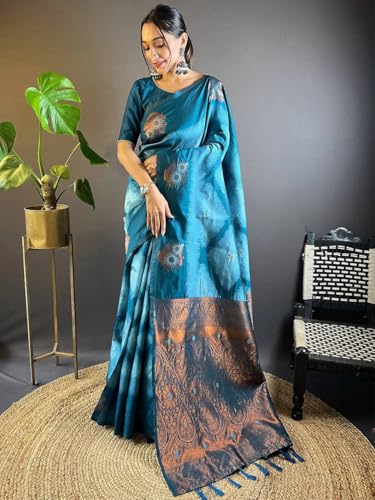 Image of SGF11 Women's Kanjivaram Pure Soft Silk Saree With Unstitched Blouse Piece