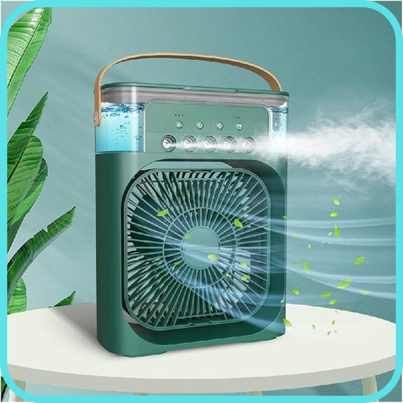 Image of Drumstone 𝟏𝟓-𝐘𝐞𝐚𝐫 𝐖𝐚𝐫𝐫𝐚𝐧𝐭𝐲 -5-in-1 Mist Spray Fan - Stay Cool with Adjustable Airflow & Mist | 3-Speed Wind, 600ml Tank, 7 LED Colors & Perfume-Addable | Ideal for Home & Office