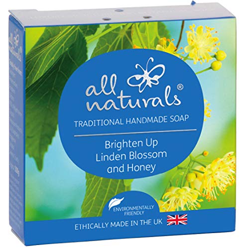 All Naturals, jabón orgánico flor de tilo, enriquecido con rosa mosqueta, aceites de jojoba, manteca de cacao para pieles sensibles, niños, mujeres y hombres, 100 g