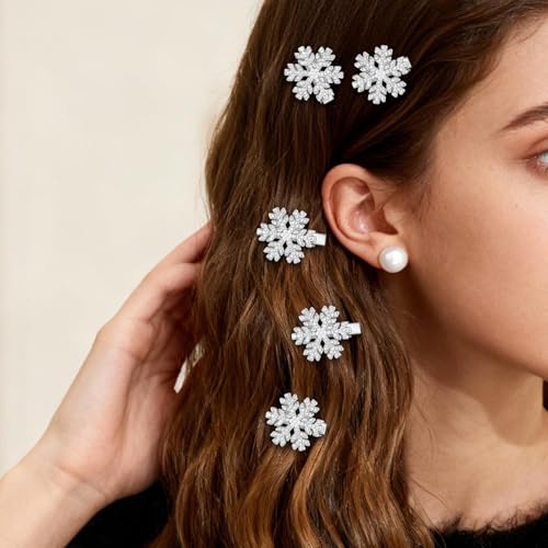 10 piezas Pinzas para el Cabello Copo de Nieve de Navidad - Pinzas de Aligátor con Rhinestones Brillantes para Mujeres, Accesorios de Pelo para Invierno y Fiestas miniatura 3