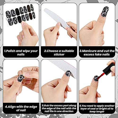 168 Pieces Skull Full Wrap Nail Stickers Gothic Art Full Wraps Nail Polish Stickers 3D Self Adhesive Nail Decal Strips With Nail File Girls Nail Decoration (Skeleton Style) #TOP5