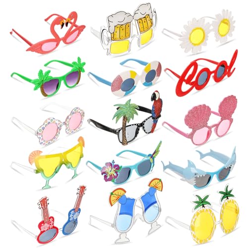 15 Pairs Luau Party Sunglasses, Plastic Novelty Funny Hawaiian Gl...
