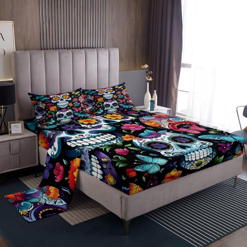 Opiniones y reviews de Sabana mexicana comprados en linea. 49 Juego de sábanas de calavera de azúcar, juego de sábanas de microfibra suave con diseño de flores mexicanas, hojas de flores mexicanas, acuarelas, mariposas, sábanas bajeras...