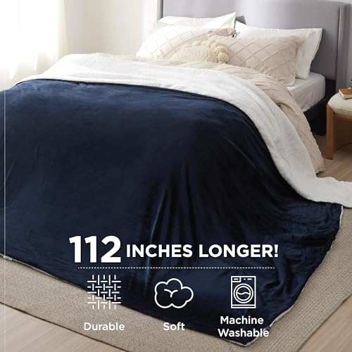 Image of Bedsure GentleSoft Sherpa Fleece Cal King Blankets for Bed, Non-Heated, Thick and Warm Oversized Throw for Women and Men, Soft Fuzzy Plush Large Blanket for Winter, Navy, 112x98 Inches