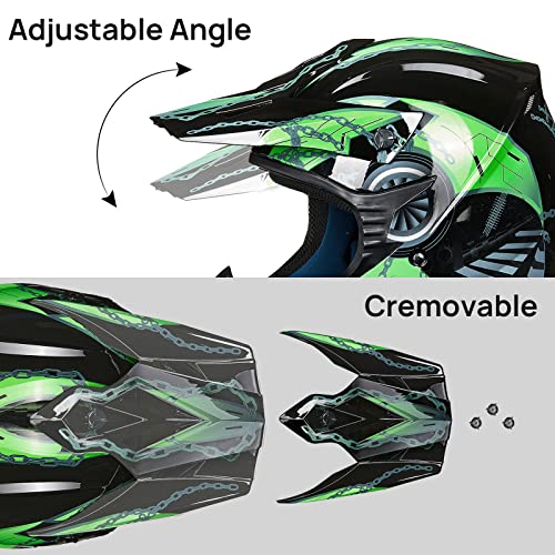 Auboa Youth & Kids Dirt Bike Helmets Atv Motocross Dirtbike Off-Road Motorcycle Helmet For Boy And Girl, Dot Approved (Greenblack,Youth-Small) #TOP4