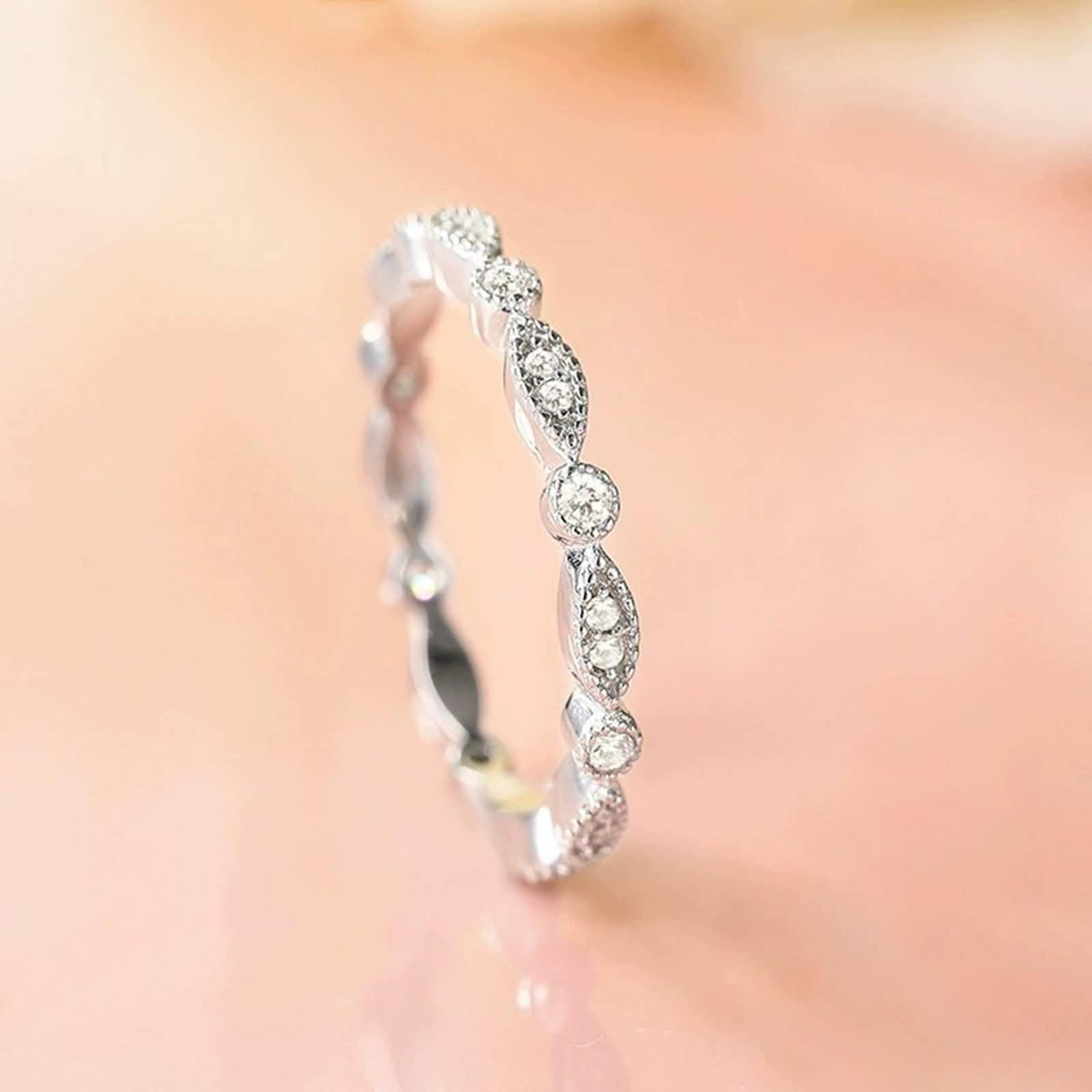 Anillos de Promesa para Mujer Plata de Ley 925, Eternidad Redondo con Circonita Anillos de Boda Oro para Mujer