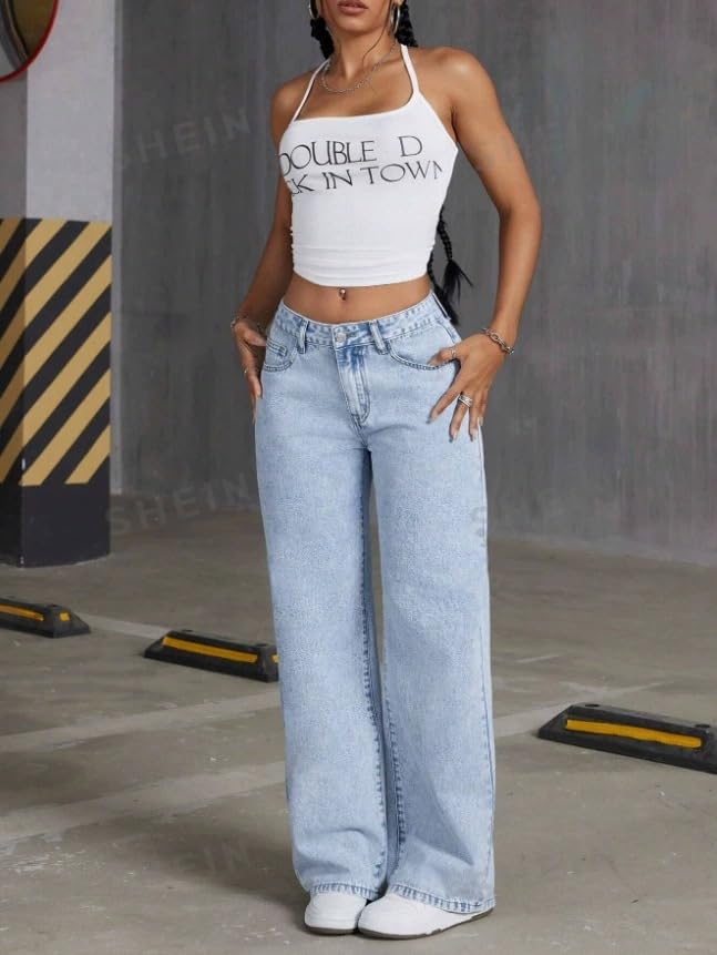 Women Embroidered Bow Jeans High Waist Y2K Denim Pants Aesthetic Basic Wide Leg Jeans Trendy4
