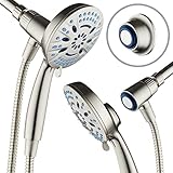 AquaCare Magneton High-Pressure 8-mode Handheld Shower Head with Magnetic Guidance Docking System - 2 Magnetic Brackets, 5 inch Face, Hygienic Jets, 6 ft. Stainless Steel Hose - All Nickel Finish