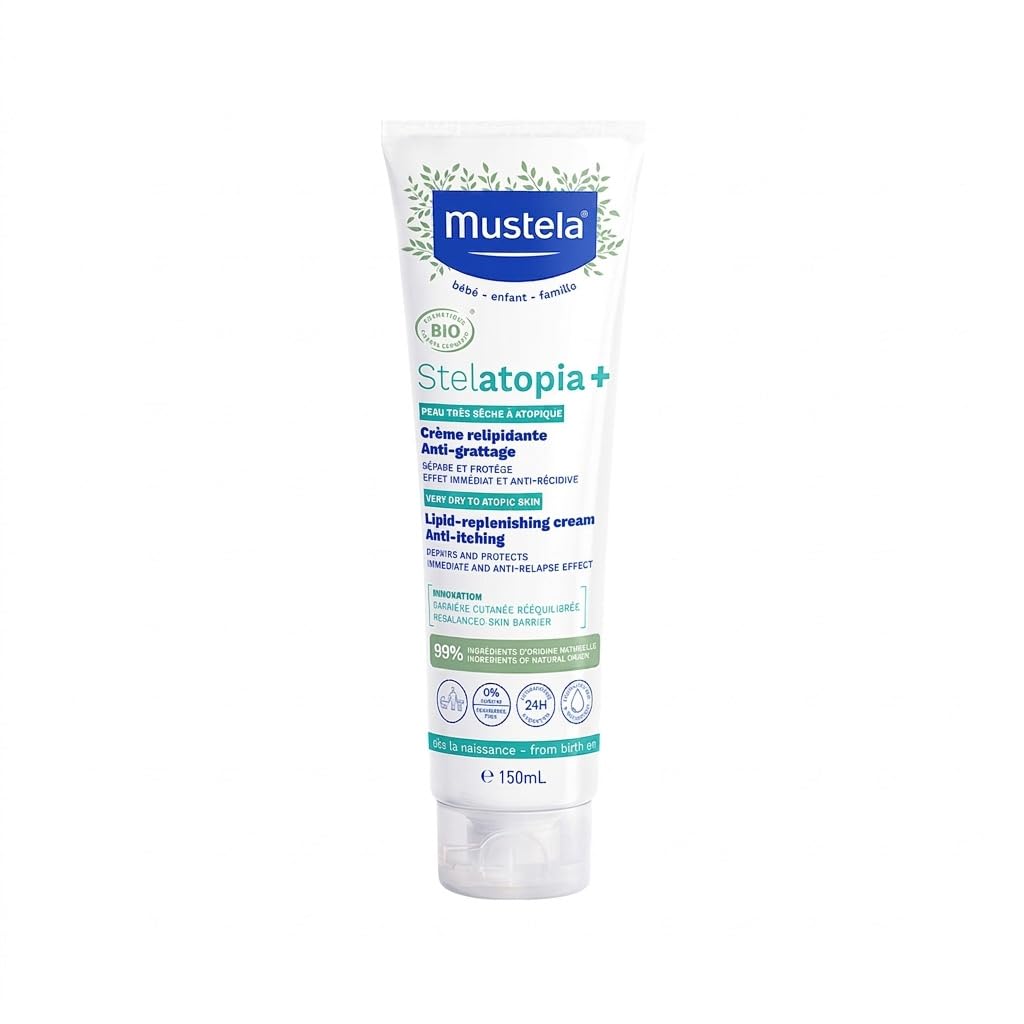 Mustela Stelatopia+ - Lipid-Replenishing Cream - Moisturizer for Eczema-Prone Skin - With Natural Sunflower Oil and Prebiotic - For Babies, Kids & Adults - Fragrance Free - 150ml