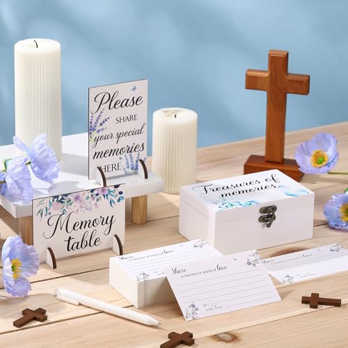 Image of Gilprop 112 Pcs Celebration of Life Memory Cards Set Share a Memory Cards with Box 2 Wood Sign with 4 Hold and 5 Pens, Sympathy Memorial Gifts Funeral Keepsake Decorations (Butterfly)