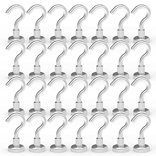 THCMagorilla Strong Neodymium Magnetic Hooks, 22lbs Rare Earth Magnetic Hooks Heavy Duty, Hooks for Hanging, Key Holder, Toolbox, Refrigerator, Pack of 28