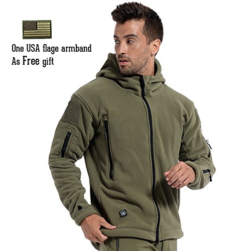 Refire Gear Men's Warm Military Tactical Sport Fleece Hoodie Jacket, Army Green, Medium #TOP2