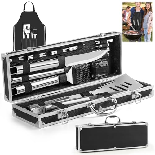 Gavzrt Kit Churrasco, Kit Churrasco 21 Peças, Kit Churrasco Inox, Conjunto Completo de Ferramentas de Churrasco Doméstico, Faca de Churrasco, Kit Churrasco Com Maleta de Alumínio Presente