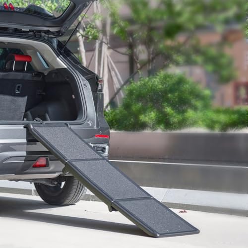 ドッグステップ 3段/2段タイプ 折りたたみ式ペット用スロープ 耐荷重75kg PP素材 長さ180cm 幅41cm ブラック 撥水 収納可能 コンパクト 滑り止め 屋内 屋外 犬用品 足短犬 小型犬 高齢犬 中型犬用 (三段タイプ)