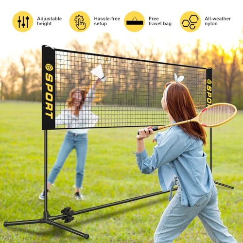 10 FT Mini Portable Tennis Net Equipment Set with Rubber Volleyball,Pump and Potable Carry Bag.Adjustable Height 2.7FT-5.1FT for Badminton Net, Volleyball Net,Soccer Net,Pickleball Net