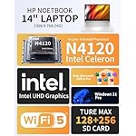 HP 14in Laptop for Student&Business - Office Lifetime & Windows 11Pro, HD Display, Bright View, Ultra Light, Webcam, WiFi, 16GB RAM, 128GB eMMC & 256GB Extend Micro SD, DVD Drive, Silver - Image 2