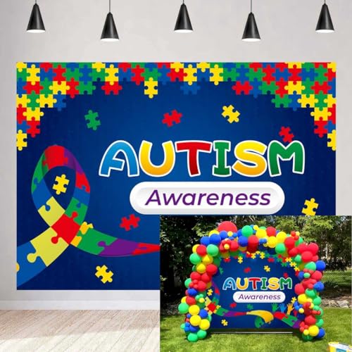 Image of Autism Awareness Backdrop Accept Understand Love April Puzzle Photography Background Autism Awareness Month Photography Studio Photo Background 7x5FT