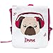 Kinder-Rucksack mit Namen Emma und schönem Motiv - Mops mit Kopfhörer und Schleife - in Pink für Mädchen | Rucksack | Backpack
