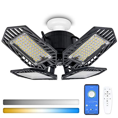 120W Dimmable LED Garage Light, Color Temperature Adjustable Deformable Garage Lighting with Remote Control, APP Control Timing Garage Lights Ceiling Led for Storage, Basement, Workshop, Barn