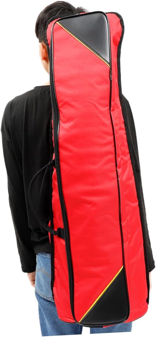 Waterproof Oxford Cloth Trombone Case Thickened Storage Bag Portable Tenor Trombone Holder with Handle Red Musical Instrument Carrying Case for Travel