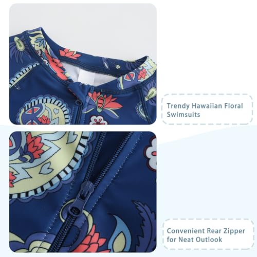Image of Girls One Piece Swimsuits Long Sleeve Rash Guard for Kids Girls Hawaiian Swim Shirts UPF 50+ Sun Protection