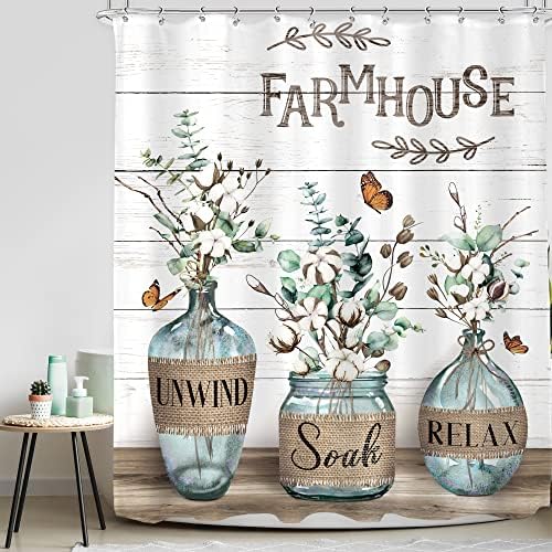 KOMLLEX Rustic Farmhouse Floral Shower Curtain for Bathroom