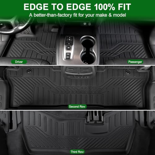 Image of Floor Mats for Honda Pilot 2016-2022 8 Seat (No Elite Models) | All Weather Odorless Floor Liners, Custom Fit Precise Coverage, Waterproof Non-Slip TPE Material, Easy to Clean
