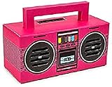 Entrada para usb/tf y aux Kooltech 015733 Altavoz Bluetooth, Diseño Radio Casette, Rosa, SPRC