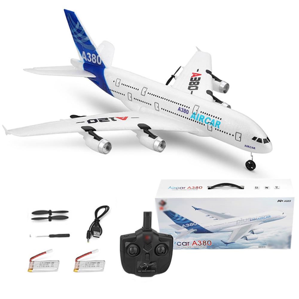 Aereo RC A120-Aircar A380, Aerei Telecomandato ad Ala Fissa EPP a 3 Canali per Esterni, Modello di Aereo A380 con Trasmettitore a 2,4 GHz