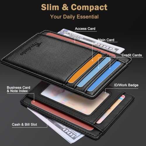 Image of Travelambo Slim Wallet Front Pocket Minimalist Leather RFID Blocking Medium Size