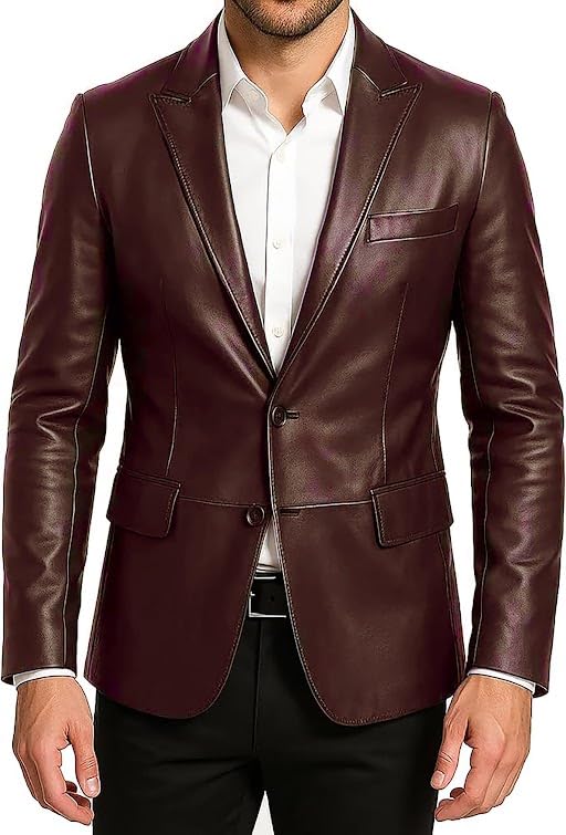 Leather Blazer for Men - Black & Brown Real Lambskin Casual Sport Mens Leather Suit Jacket Coats - Main Image