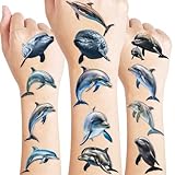 107 PCS Dolphin Realistic Temporary Tattoos Themed Birthday Party Decorations Supplies Favors Décor Blue Ocean Shark Dolphins Tattoo Stickers Gifts for Game Boys Girls Classroom School Prizes Reward