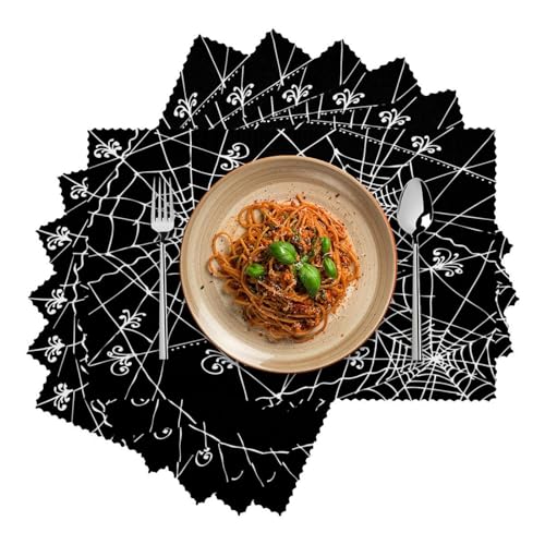 Set de table Halloween toile d'araignée noire blanche 30x45cm lavable