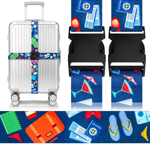 Image of Gutsdoor 2 Pack Luggage Straps for Suitcases, Adjustable Travel Belt, Suitcase Straps with Dual Lock, Quick Release, Over Handle, Luggage Connector Straps & Bright Luggage Belt. (Vacation Mode)