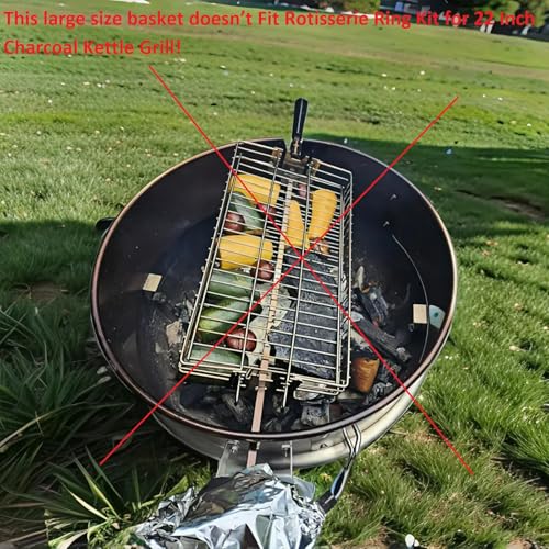 DEWOSEN Stainless Steel Flat Rotisserie Grill Basket Large Size, Fits 1/2" or 3/8" Hexagon, 3/8" or 5/16" Square Spit Rod, If 3/4" Square Spit Rod MUST Use Together With DEWOSEN Rotisserie Forks