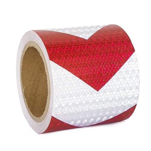 XFXIA Bande Reflechissante Rouge et Blanc 10CM*10M Ruban Reflechissant Adhesif Adhésif Réfléchissant pour Véhicules, Voitures, Remorques, Extérieur