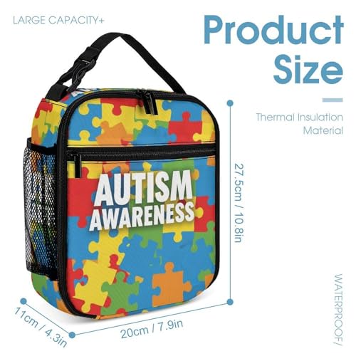 Backpack Bookbag Set Autism Awareness Colorful Puzzles Backpack with Lunch Bags and Makeup Bag Shoulder Bag with Lunch Box Storage Bags4