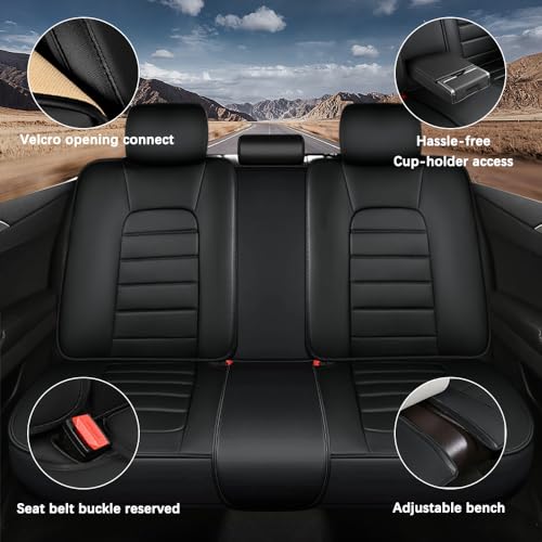 Image of 5 Seat Covers for Hyundai Santa Fe XL 2001-2024,Premium Nappa Leather Car Seat Covers Car Seat Cushions,Waterproof Soft Seat Covers for Cars,Interior Accessories with Airbag(Luxury-Black&Red)