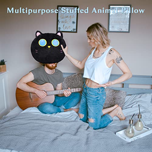 Achwishap Cute Cat Plush Pillow 11.8", Kitten Plush Round Squishy Pillow, Sleeping Hugging Pillows, 3D Cat Shaped Back Pillow, Beloved Gifts At Birthday (Black Cat, 11.8In) #TOP3
