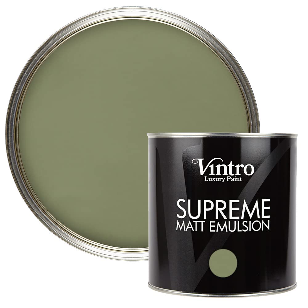 Vintro | Luxury Matt Emulsion | Smooth Chalky Finish | Multi Surface Paint | for Walls, Ceilings, Wood and Metal 2.5L (Olive Green - ChiffChaff Green, 2.5 Litre) — image 1