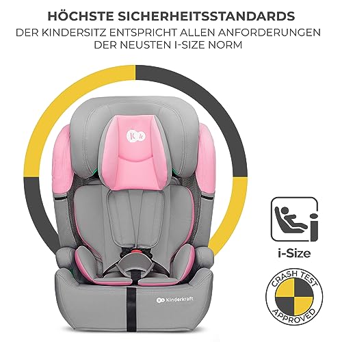 Kinderkraft Kinderautositz COMFORT UP I-SIZE, Autokindersitz, Autositz, Kindersitz, ein Autositz für Kinder von 76-150 cm, 5-Punkt-Sicherheitsgurt, Einstellbare Kopfstütze, ECE R129/03, Rosa