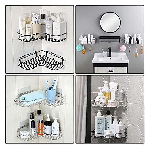 8 Pack Shower Caddy Adhesive Hooks Replacement, Strong Sticker Hooks For Bathroom Shower Caddy Corner Shelf Basket Soap Dish Hanging Hooks, No Drilling Shower Kitchen Accessories (Double Hook) #TOP6