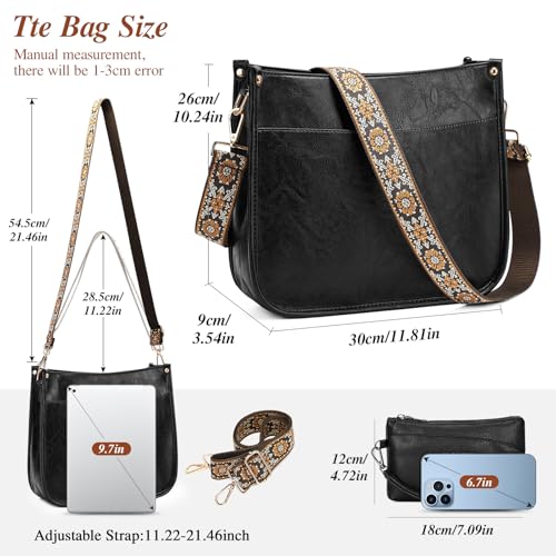 Image of UBAYMAX Leather Crossbody Purses for Women, Trendy Vegan Crossbody Bags Hobo Purses Bag Shoulder With Adjustable Guitar Strap
