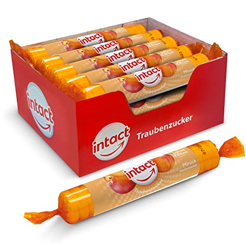 intact Traubenzucker (NEU: Pfirsich) Rolle 15 St. • Multipack (15 x 40g) Traubenzucker Bonbons • 100% Vegan