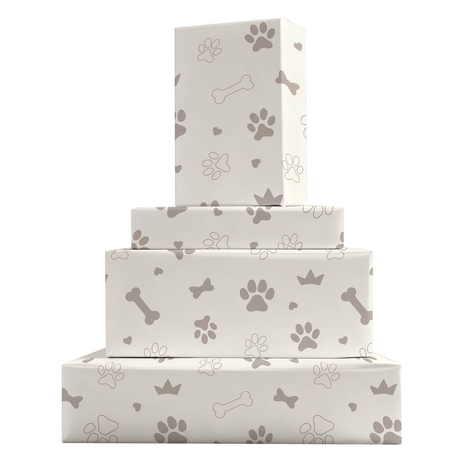 GleeWrap Dog Paw Print Wrapping Paper, 4 Sheets Gift Wrap with Dog Paw, Bone & Crown Patterns for Birthday, Pet Lovers Gathering & Party Decor, 50x70cm